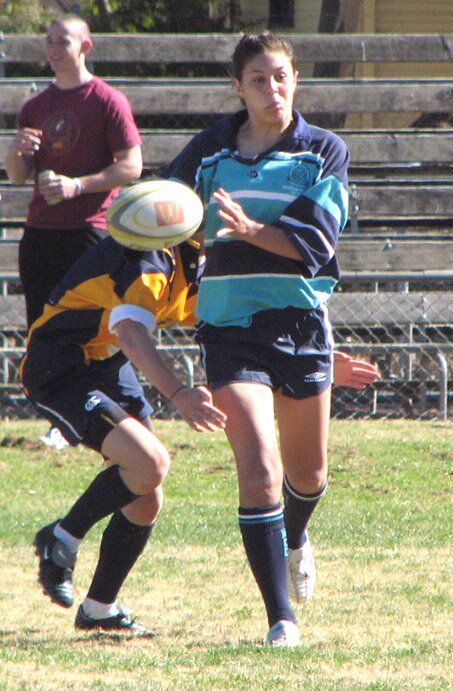 Teegs showing her Rugby skills